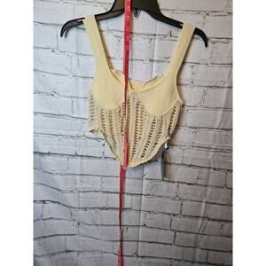 Shein Haute Solid Hollow Out Asymmetrical Hem Crop Knit Top